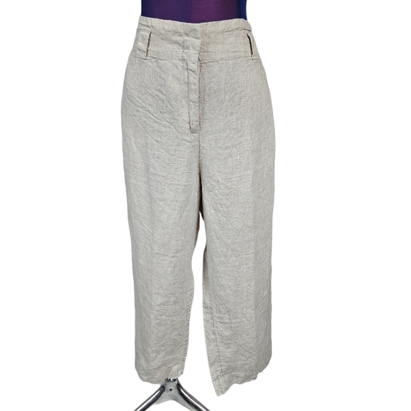 Chico's Khaki Linen High Rise Casual Wide Leg Pants Size 12 Women's T45 - Picture 1 of 9